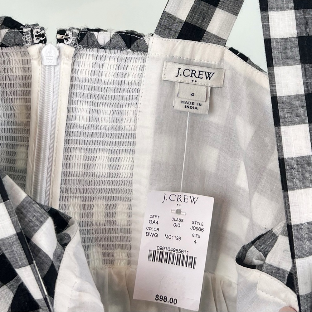 NWT J. Crew Factory Black and White Gingham Dress with Ruffle Hem - Picture 3 of 6